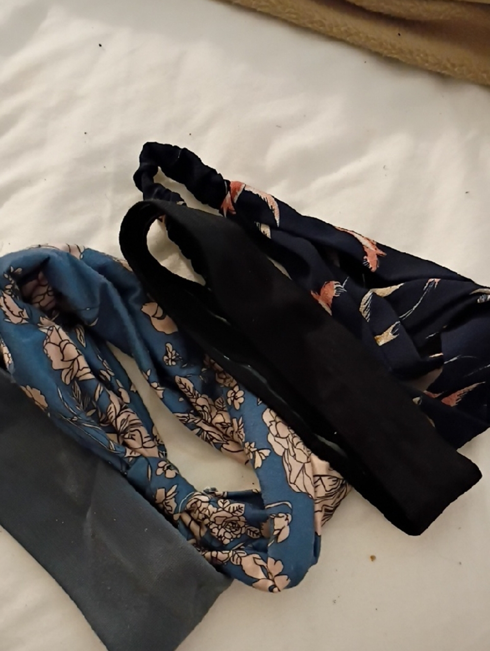 Assorted Women's Fabric Headbands - Blue Floral, Navy Bird, Black, Gray